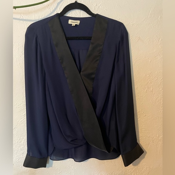 L’AGENCE Kyla Satin Silk  Trim Draped Blouse - Picture 2 of 12